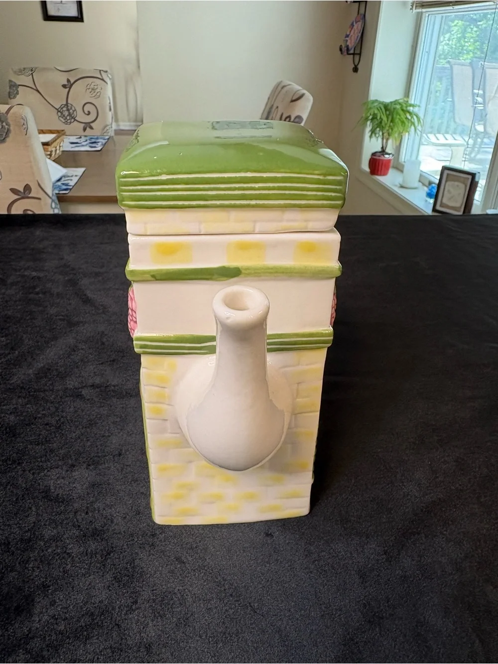 Wine Shop Ceramic Teapot in Green and Pink - Decorative Home Kitchen - Picture 2 of 8